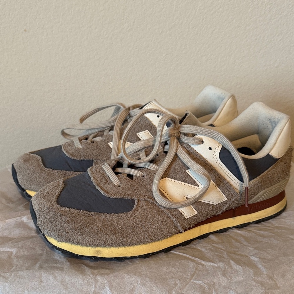 Men’s size 12 New Balance 574s. Gray, Blue, and Cream Sneakers